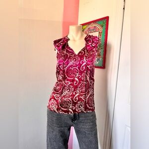 Kenar Paisley Ruffle Blouse - Red and White